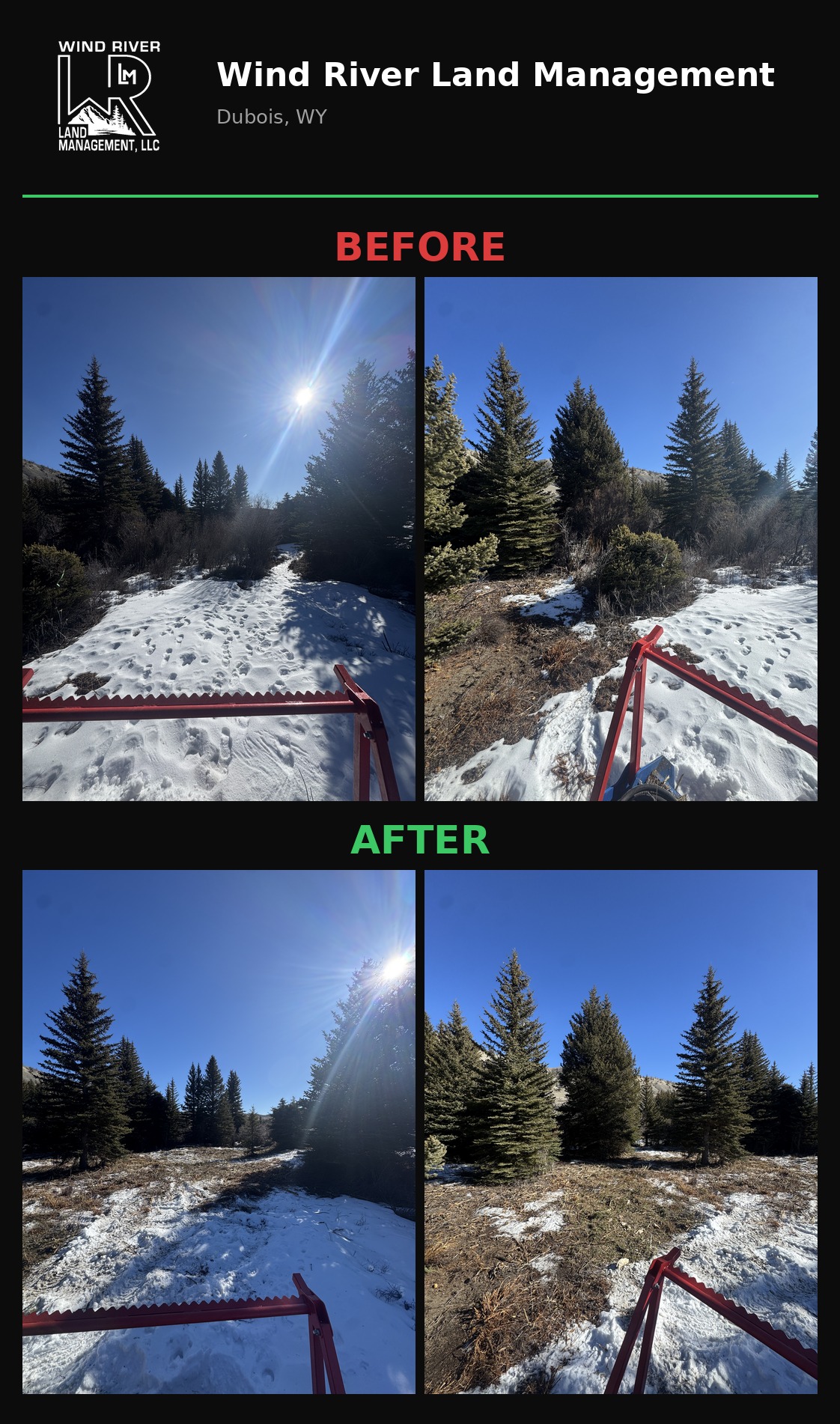 Before and after snow and brush clearing in Dubois, Wyoming